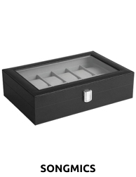 SONGMICS Uhrenbox für 12 Stück, B ca. 30 cm, grau