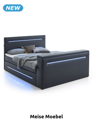 Lit Boxspring «Petter» 180 x 200 cm, avec LED & ports USB