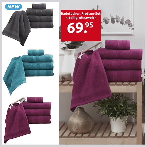 Badetücher, Frottee-Set, 4-teilig, ultraweich, magenta