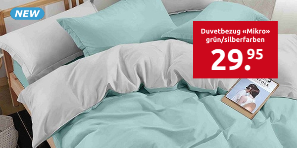 Duvetbezug «Mikro» 160 x 210 cm + Pfulmenbezug 65 x 100 cm, grün/silberfarben