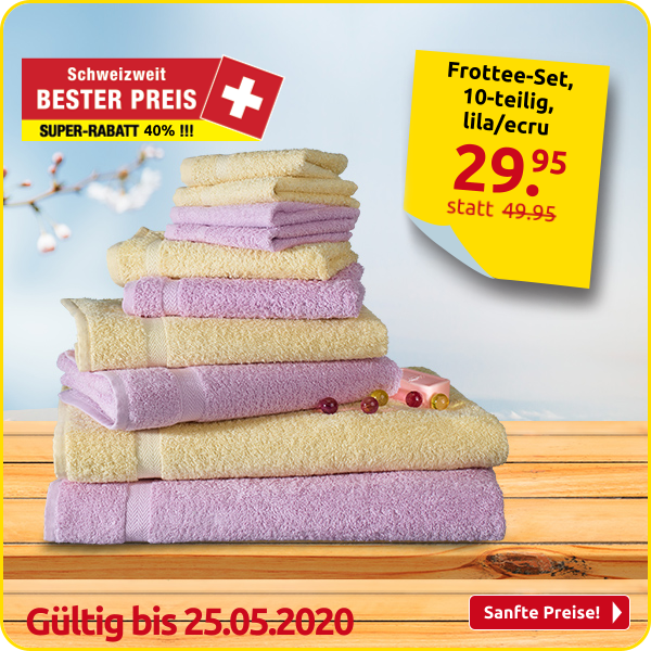 Frottee-Set, 10-teilig, lila/ecru