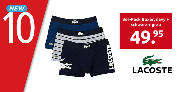LACOSTE 3er-Pack Boxer, navy + schwarz + grau