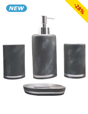 Badezimmerset, 4-teilig, Marmor-Effekt, grau