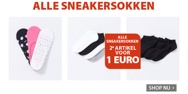 Alle sneakersokken 2e artikel voor 1 euro.