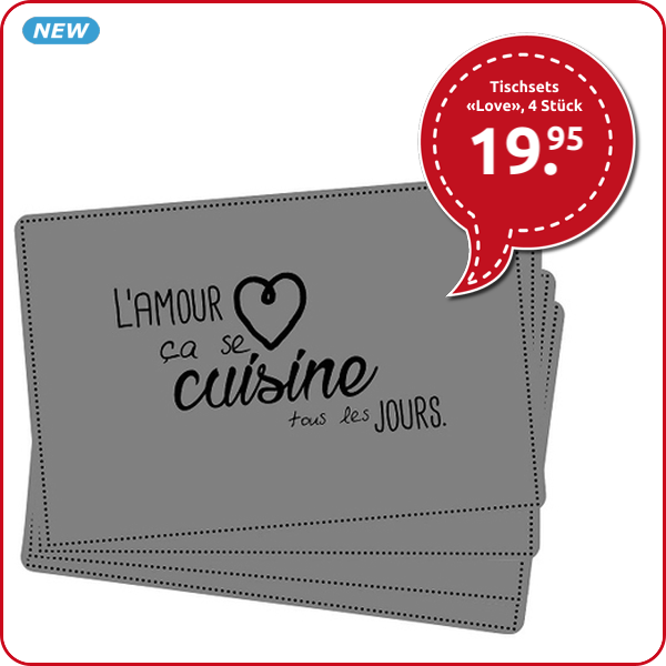 Tischsets «Love», grau, 4 Stück