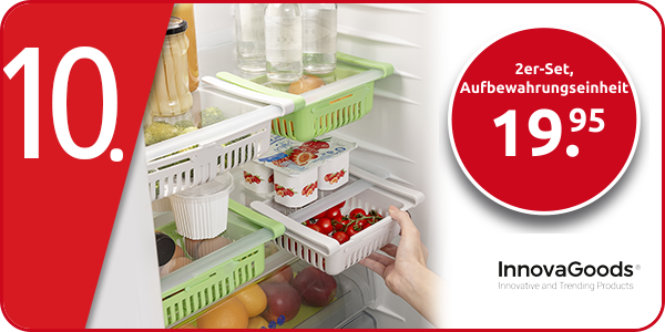 InnovaGoods Aufbewahrungseinheit für Kühlschrank, 2er-Set, ausziehbar, grün/weiss