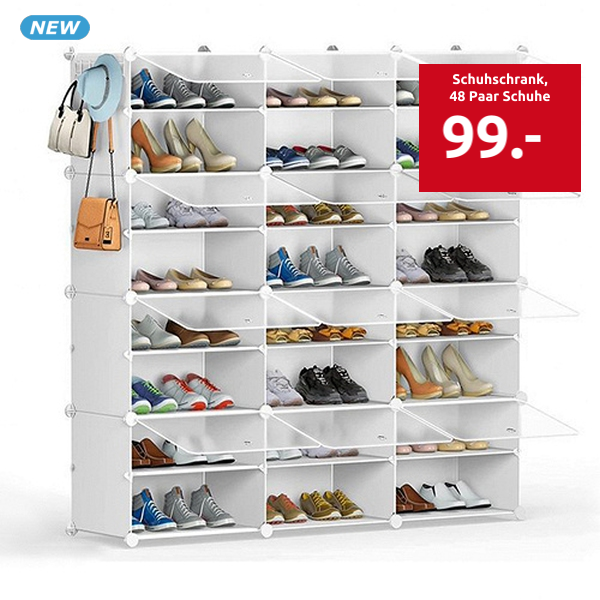 Schuhschrank, B 127 x H 126 x T 32 cm, 48 Paar Schuhe, schwarz