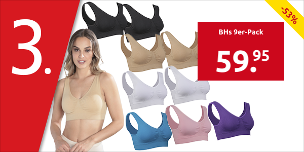 BHs 9er-Pack, 2 x schwarz, 2 x weiss, 2 x beige, 1 x hellrosa, 1 x blau, 1 x lila