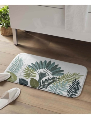 Badteppich «Panazio», 45 x 75 cm, weiss, mit grünem Muster