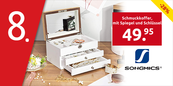 SONGMICS Schmuckkoffer, mit Spiegel und Schlüssel, Dekor weiss/holz