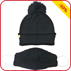 Set Mund-Nasen-Schutz + Mütze, schwarz