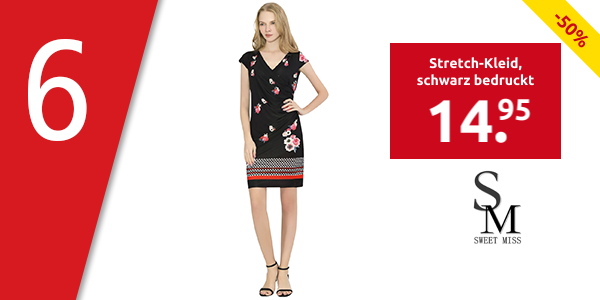 Sweet Miss Stretch-Kleid, schwarz bedruckt