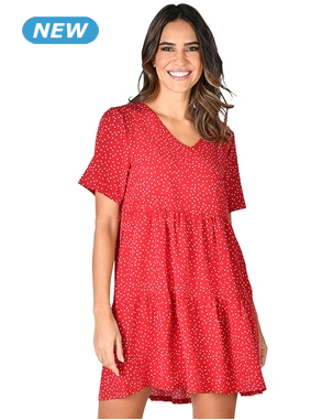 Kleid, rot/weiss bedruckt