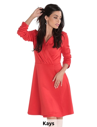 Kleid in Wickeloptik, Stretch, rot