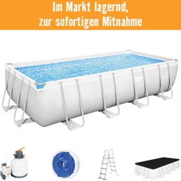 Aufstellpool Framepool-Set Bestway Power Steel™ eckig 549x274x122 cm inkl. Sandfilteranlage, Leiter & Abdeckplane grau