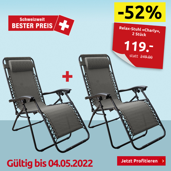 Relax-Stuhl «Charly», 2 Stück,  B 110 x H 65 x T 90 cm, grau