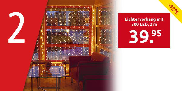 Lichtervorhang mit 300 LED, warmweiss, 2 m