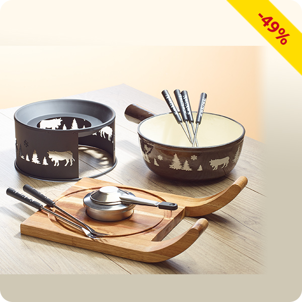 Fondue-Set «Berge», Caquelon aus Gusseisen