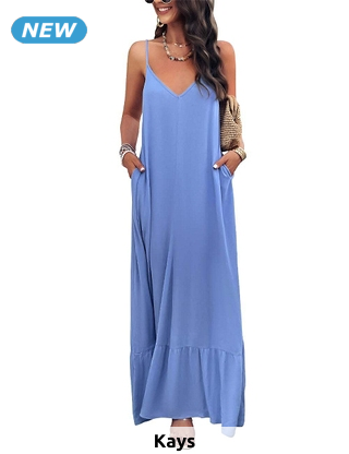 Langes Kleid «Bella», mit Taschen, blau