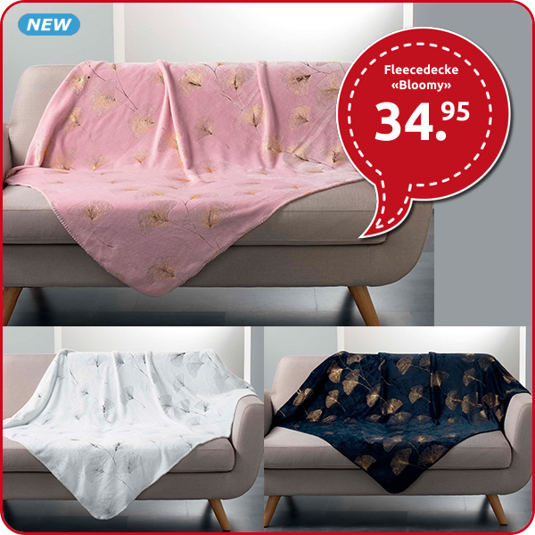 Fleecedecke «Bloomy», rosa/gold