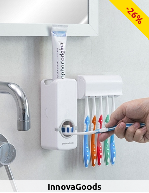 Zahnpasta-Spender und Halter für 5 Zahnbürsten