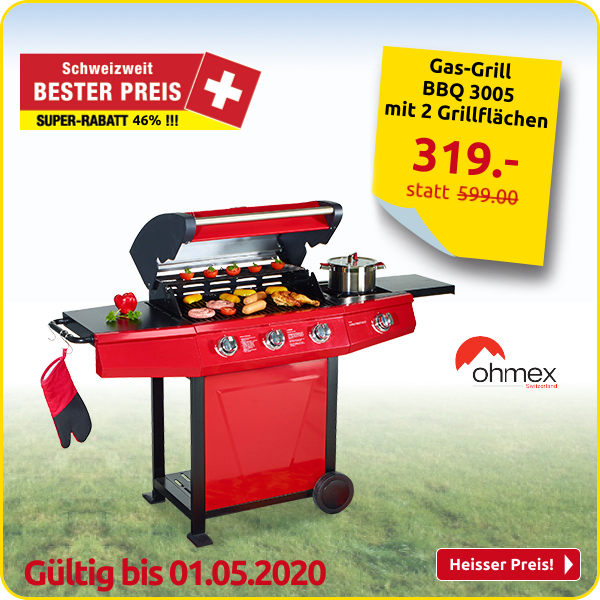 Gas-Grill BBQ 3005 von Ohmex mit 2 Grillflächen
