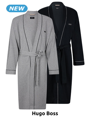 HUGO BOSS Paspelierter Bademantel, gesticktes Logo, grau