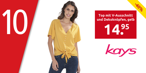 Top mit V-Ausschnitt und Dekoknöpfen, gelb