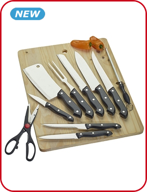 Messer-Set, 11-teilig, mit Holz-Schneidebrett