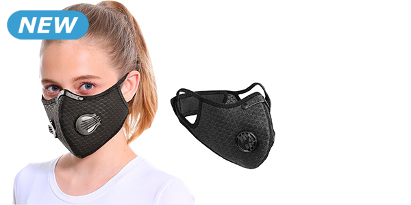 Mund-Nasen-Schutz aus Stoff + 6 Filter, schwarz