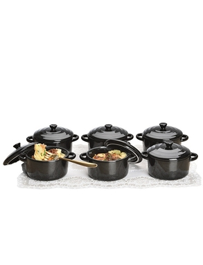 Mini-Bräter, 6er-Set, mit Deckeln, schwarz