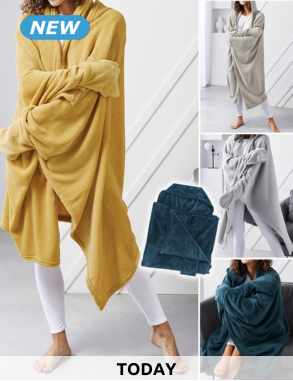 TODAY Fleecedecke mit Kapuze und Handschuhen, 165 x 115 cm, blau