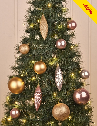 Weihnachtskugeln goldfarben & rosa, 31-teilig