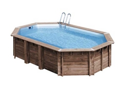 Aufstellpool Holzpool-Set Gre oval 632x335x130 cm inkl. Sandfilteranlage, Skimmer, Leiter, Filtersand & Bodenschutzvlies Holz