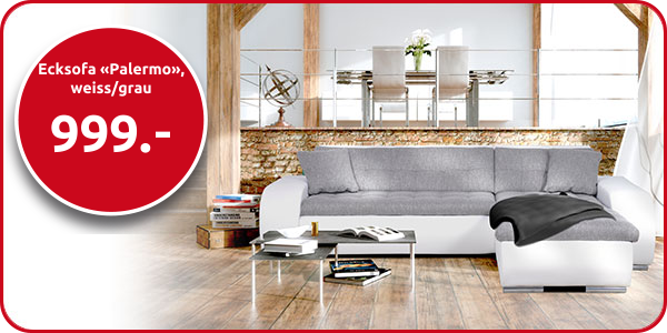 Ecksofa «Palermo», weiss/grau