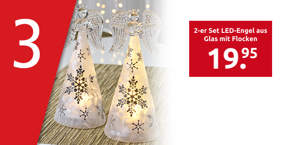 2-er Set LED-Engel aus Glas mit Flocken