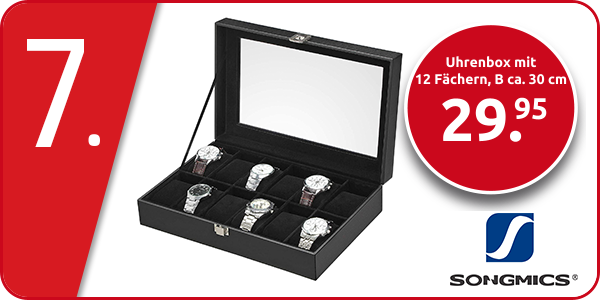 Uhrenbox mit 12 Fächern, B ca. 30 cm