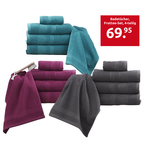 Badetücher, Frottee-Set, 4-teilig, ultraweich, magenta