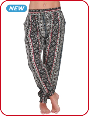 Hose mit Ethnoprint, schwarz/rosa