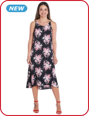 Kleid mit Dekospangen, blau geblümt