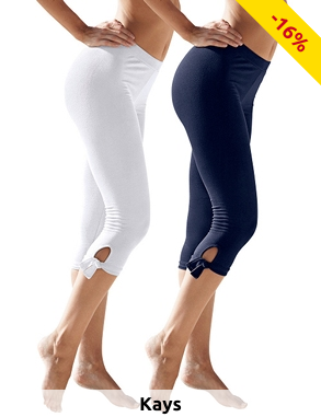 3/4-Leggings im 2er-Pack mit Bindebändchen, weiss + marine