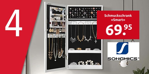 SONGMICS Schmuckschrank «Smart», B 37 x H 67 x T 10,5 cm, weiss