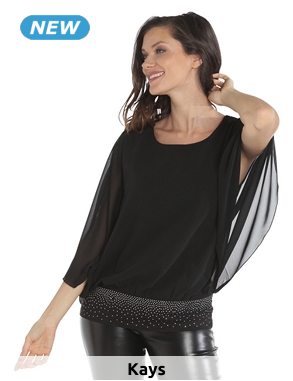 Top, transparent mit Strass, schwarz