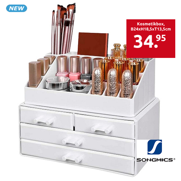 SONGMICS Kosmetikbox, B 24 x H 18,5 x T 13,5 cm, weiss