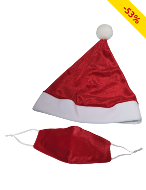 Set Weihnachtsmütze + Mund-Nasen-Schutz, rot + weiss