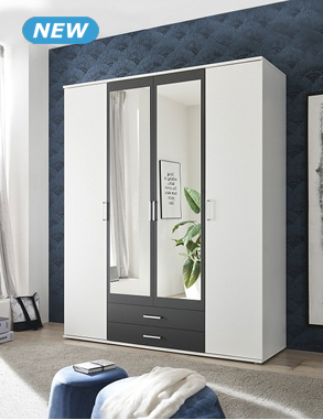 Schrank «Dina», B 159 x H 196 x T 53,5 cm, Dekor weiss/anthrazit