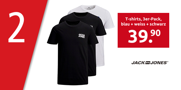 JACK & JONES T-shirts, 3er-Pack, blau + weiss + schwarz