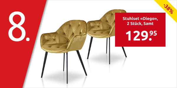 Stuhlset «Diego», 2 Stück, Samt senffarben