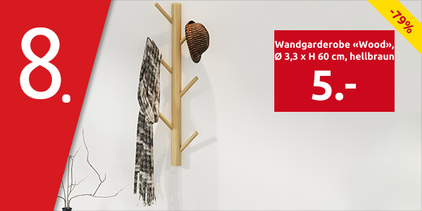 Wandgarderobe «Wood», Ø 3,3 x H 60 cm, hellbraun