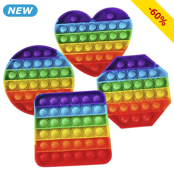 Stressabbau «Bubble Pop», 4er-Set Quadrat/Herz/Kreis/Hexagon